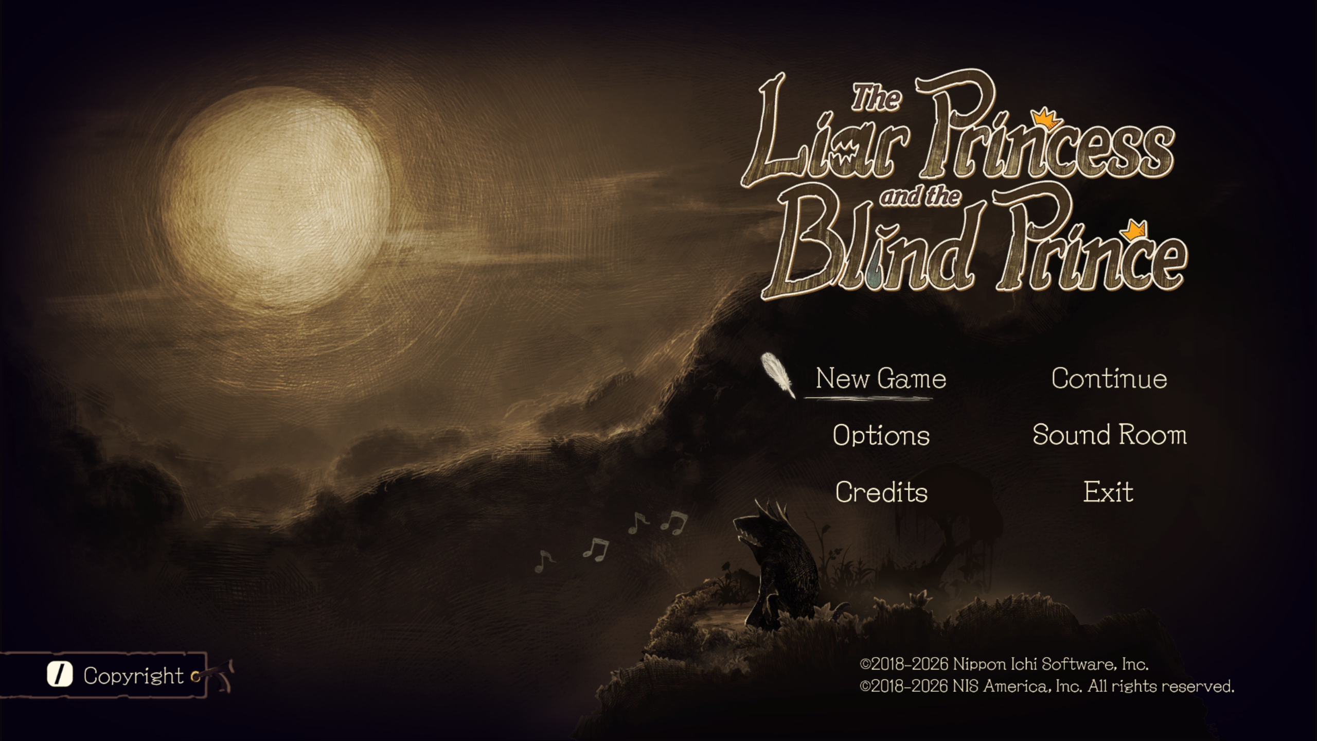 "Liar Princess and the Blind Prince screenshot: Princess Kaguya navigates a dark forest."