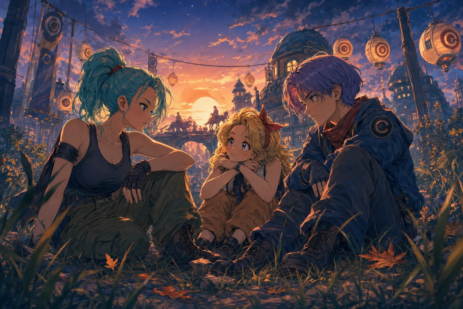 Chill with You Lo-Fi Story fanart in Textured Retro Anime Ensemble